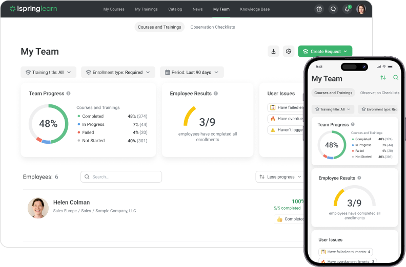 iSpring Learn LMS dashboard